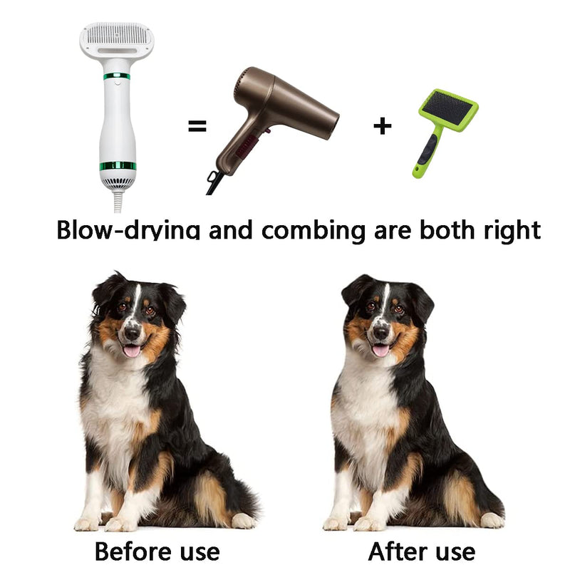 Kikuo Dog Hair Dryer, 2-in-1 Dog Hair Dryer, Pet Blower, Portable Travel Dog Grooming Hair Dryer Adjustable Heat Professional Pet Hair Cleaning Brush for Small and Medium Dogs & Cats - PawsPlanet Australia