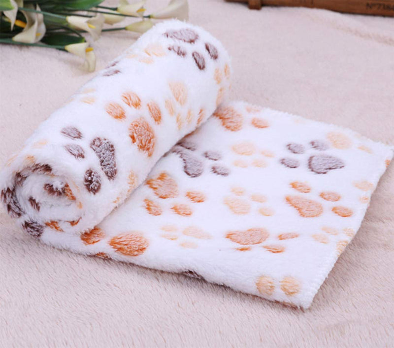 [Australia] - Ranvi Kennel Blanket, Warm Blanket Coral Fleece, Dog paw Print Style, Beige or Brown size1 