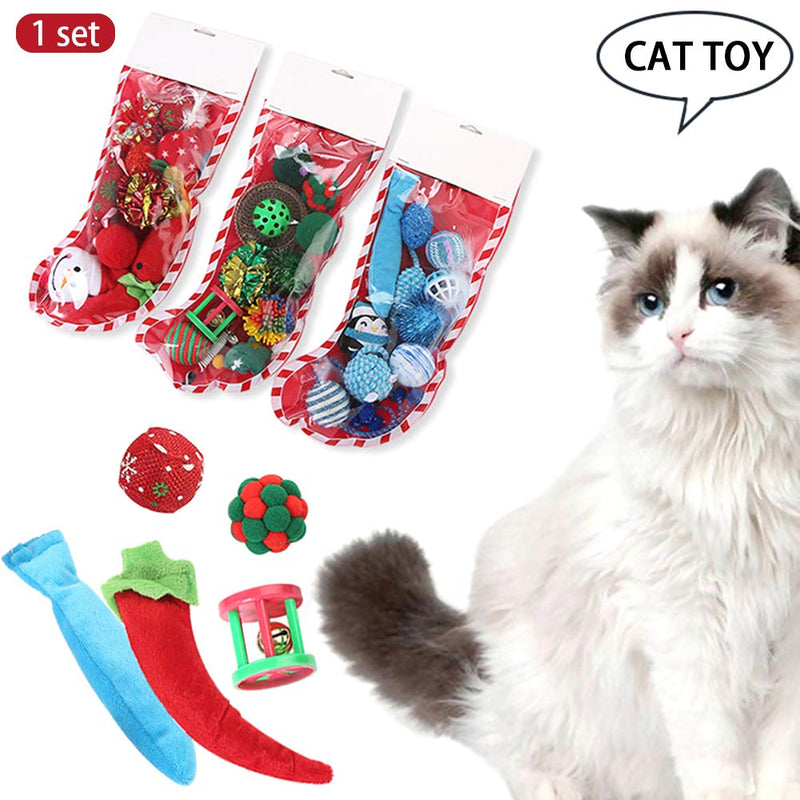 ZQEDY Cat Toy Filler,Funny Plush Squeaking Christmas Stocking Indoor Cat Toy Set Combination Gift Red - PawsPlanet Australia