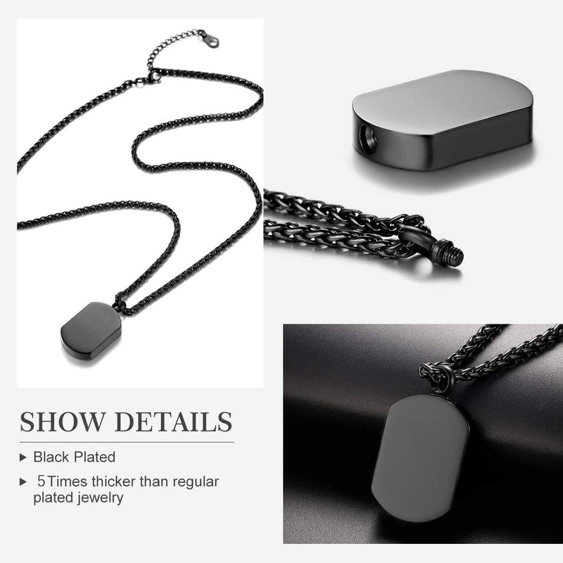 [Australia] - Bar/Hourglass/Angel Wing/Dog Tag/Teardrop/Pet Paw/Special Date Calendar Pendant Urn Necklace For Ashes For Men Women Personalized Cremation Jewelry Waterproof & Rolo Chain 18''+2''(with Gift Box) 03-Black Dog Tag no personalized 