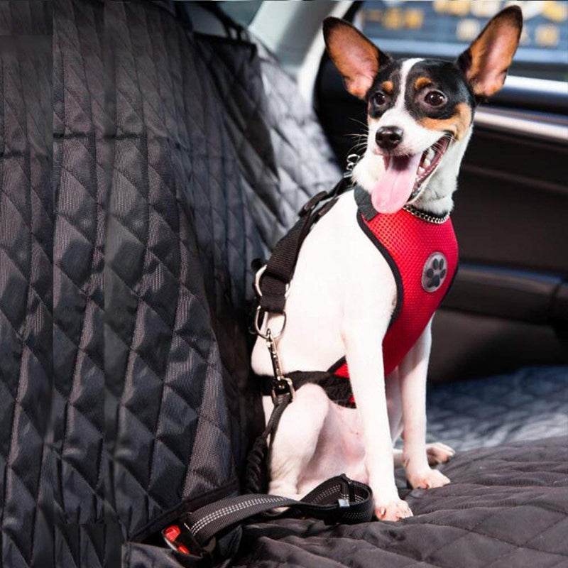 [Australia] - SlowTon Dog Car Harness Plus Connector Strap, Multifunction Adjustable Vest Harness Double Breathable Mesh Fabric with Car Vehicle Safety Seat Belt Medium Red 