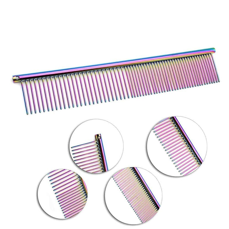 2 Pcs Stainless Steel Pet Comb Pet Grooming Comb Rounded Teeth Dog Comb for Large, Medium and Small Dogs and Cats with Tangled Short Long Hair - PawsPlanet Australia
