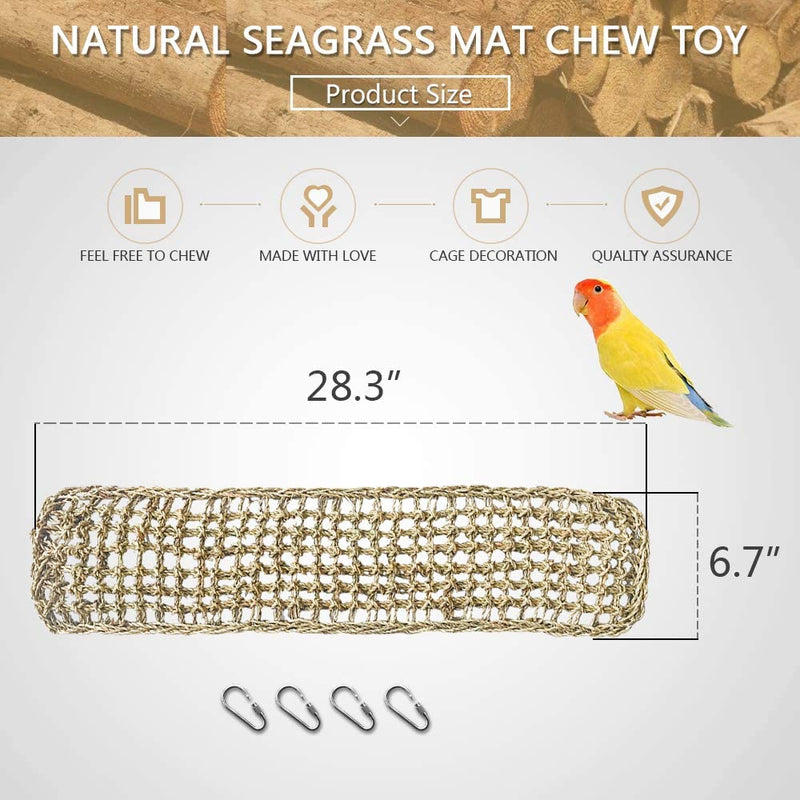 Bird Seagrass Mat,Natural Grass Woven Net Hammock Hanging on Parrot Cage with 4 Hooks,Parakeet Climbing Rope Ladder Chew Toys for Lovebird Cockatiel Conure Budgie,Cockatoo Supplies 28.3" x 6.7" - PawsPlanet Australia