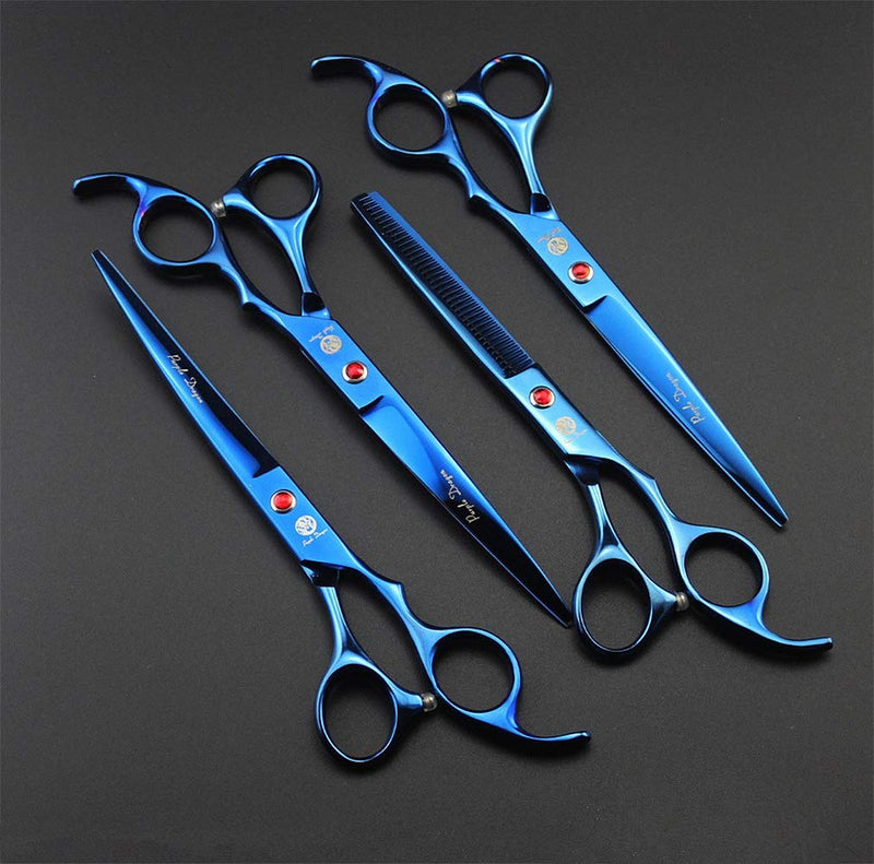 Purple Dragon Professional 7.0 inch 4PCS Pet Grooming Scissors Kit Japan Premium Steel Straight & Curved & Thinning Blade Dog Hair Cutting Shears Set with Case Blue - PawsPlanet Australia