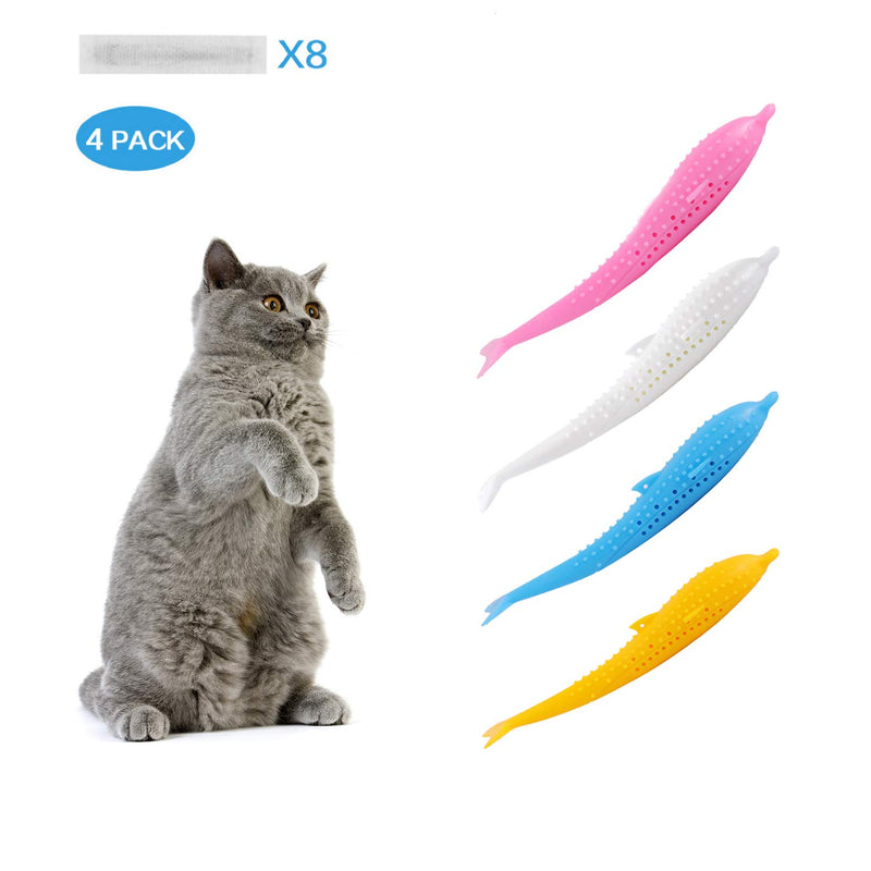 [Australia] - Lukemoz Catnip Toys, Interactive Cat Toys Refillable Catnip Toys for Cat Kitty, Silicone Molar Chew Cat Toothbrush Toys Cat Teeth Cleaning Toys (4 Pack). 