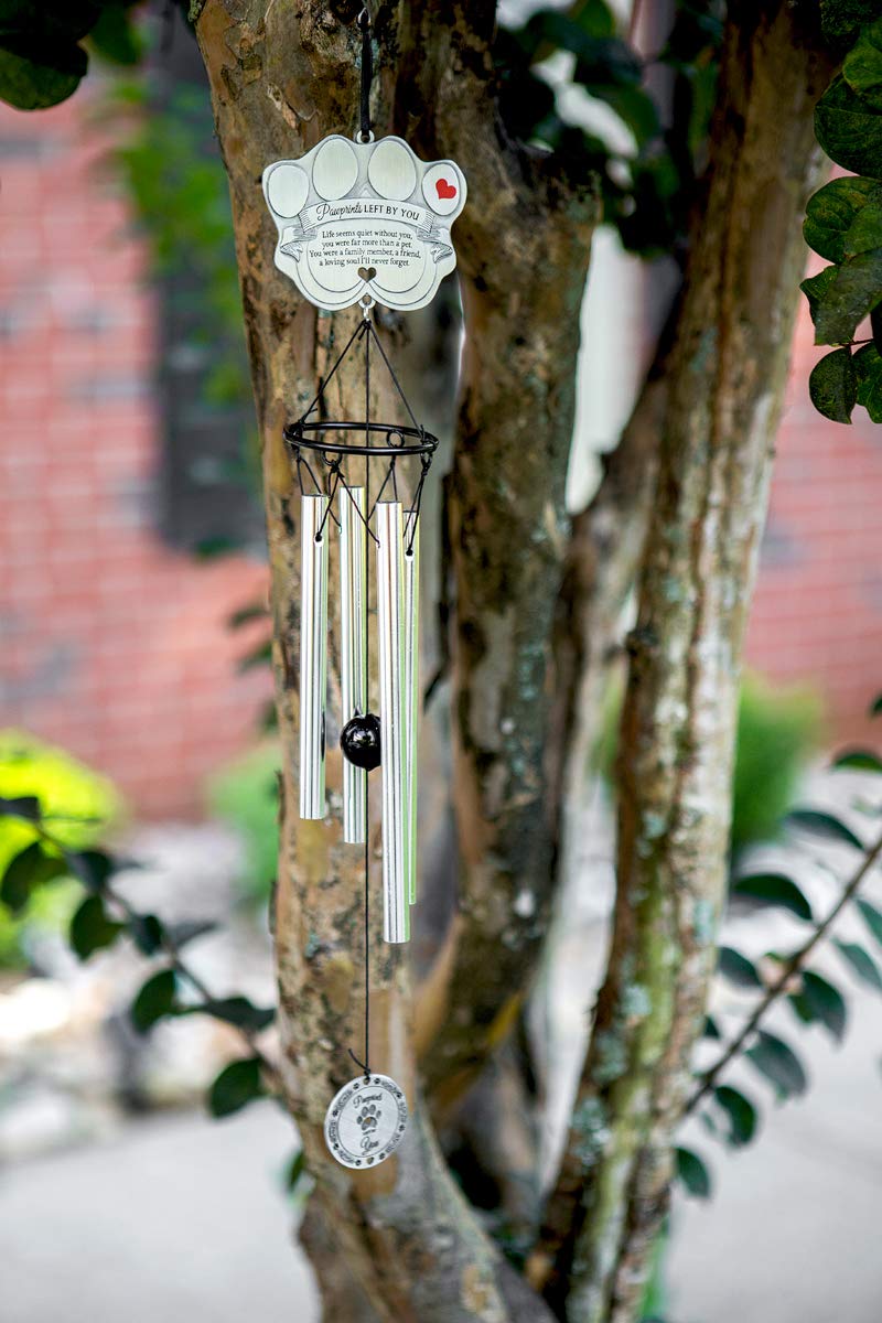 Pet Memorial Wind Chime - 18" Metal Casted Pawprint Wind Chime - A Beautiful Remembrance Gift for a Grieving Pet Owner - Includes Pawprints Left by You Poem Card - PawsPlanet Australia