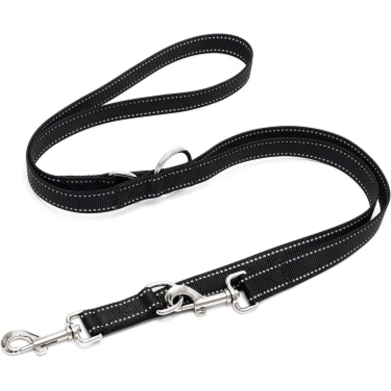 Happilax dog leash 2 m adjustable - black/reflective - 3-stage adjustable leash - double leash, tow leash - suitable as a dog leash for large dogs or as a tow leash for small dogs. Black - PawsPlanet Australia