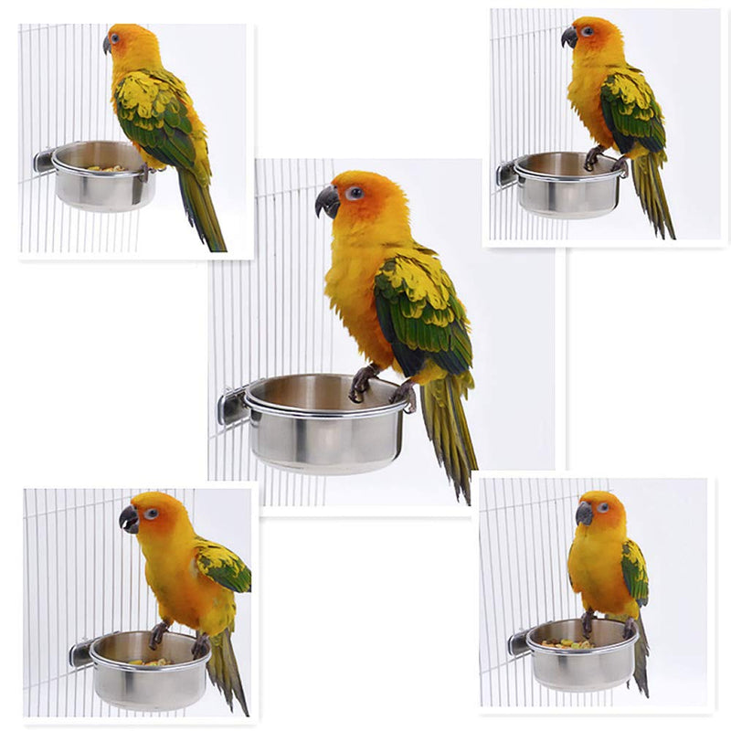 [Australia] - Mrli Pet Food & Water Bird Cup with Clamp Holder Stainless Steel Coop Cup Feeding Dish Feeder for Parrot Macaw African Greys Budgies Parakeet Cockatiels Conure Lovebird Finch Small Animal Cage Bowl 10 Ounce 