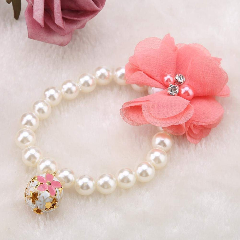 Ichiias Dog Collar Pearl Flower Elastic Necklace for Puppy Jewelry Accessory(Pink) Pink - PawsPlanet Australia