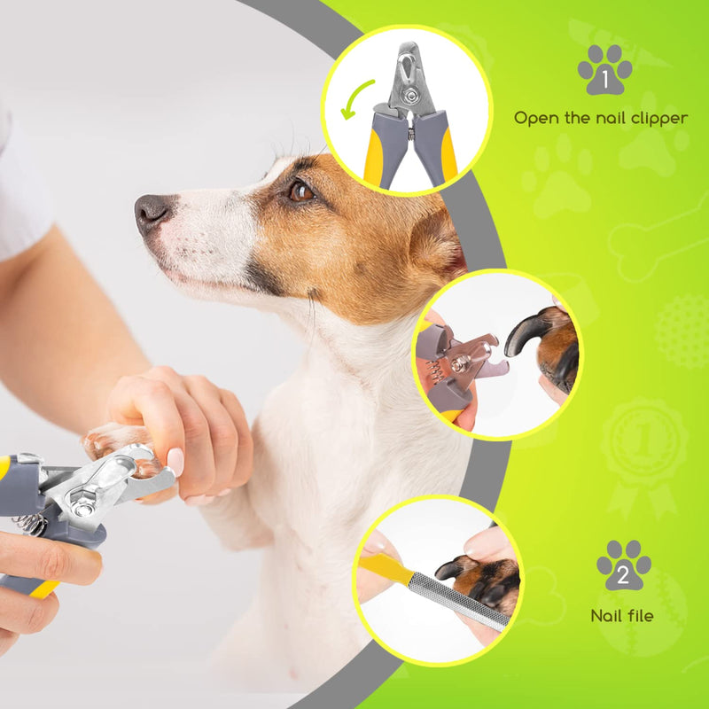 Professional claw scissors for dogs and cats with nail file stainless steel, claw pliers for large dogs, nail scissors rabbits, cutters for pets nail clippers with safety protection yellow - PawsPlanet Australia