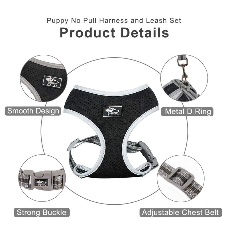 Dog Harness Small Dog Breathable Lightweight Puppy Harness and Lead Set Escape Proof Pet Vest for small medium dogs Reflective Step-In Dog Harness No Pull Black XS - PawsPlanet Australia