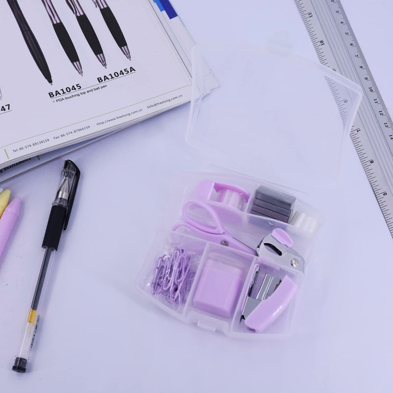 Mini Stapler Kit Office Supplies Kits - Includes Mini Stacker, Scissors, Staple Remover, Staples, Tape Dispenser (Purple) Purple - PawsPlanet Australia