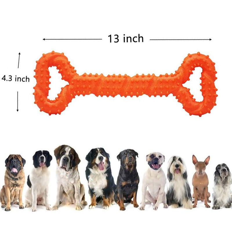 Cyleibe Dog Bones for Aggressive Chewers, Dog Chews Toys Long Lasting, Interactive Dog Bone Toys with Pull Band, Dog Teething Toy 13" Solid Bone Shape for Medium Large Dog - Orange - PawsPlanet Australia