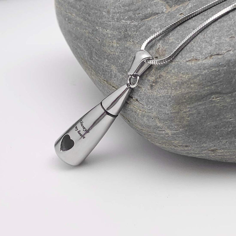 [Australia] - LYFML Cremation Jewelry Teardrop Shape Urn Necklace for Ashes for Human/Pet, Memorial Pendant Made of Titanium Steel, Support for Customization Silvery 