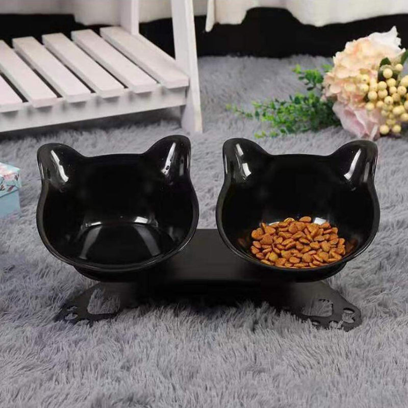 YEZIDE Double Pet Bowls Dog Cat Water & Food Feeder with Non-skid Anti-overflow Plastic Tray and Mat for Puppy Dogs Cats and Other Pets (Black) - PawsPlanet Australia