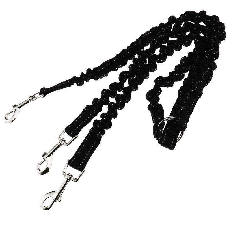 3-piece dog leash, prevents knotting and tangling, with elastic band, black... - PawsPlanet Australia