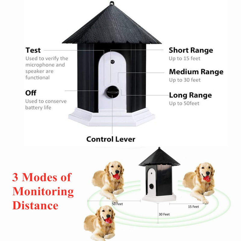 [Australia] - Zoohao Anti Barking Device, Waterproof Outdoor Ultrasonic Stopping Barking, Sonic Bark Deterrents, Dog Bark Controller in Birdhouse Shape (Black) Black 