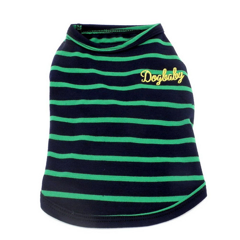 [Australia] - SELMAI British Small Dog Shirt Striped Cat Vest Top Soft Cotton T-Shirt for Boy Girl Pet Tee Summer Puppy Clothes S (Back:8.0";Chest:12.5";for 3-4 lbs) Green 