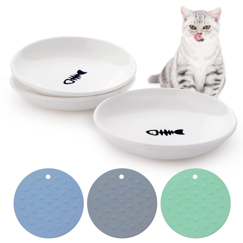 Dorakitten ceramic cat food bowl: 3 piece wet food cat bowl, non-slip set, wide cat bowl to relieve whisker fatigue, flat bowls for kittens and small animals, 3 bones - PawsPlanet Australia