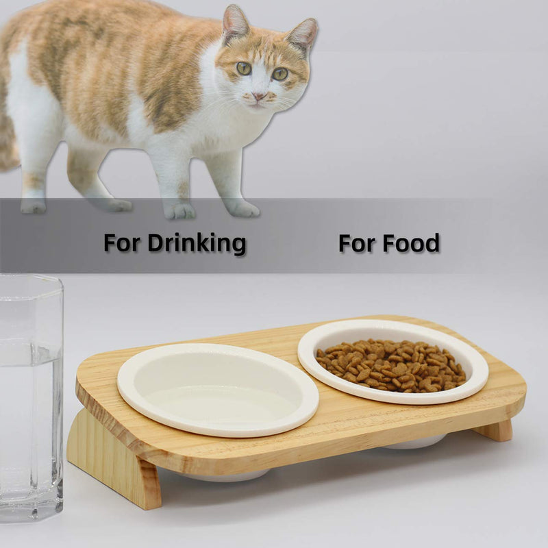 Pet Bowl Cat Bowls Wood Pet Feeder with Ceramic Double Bowls for Puppy/Cat /Pets - PawsPlanet Australia
