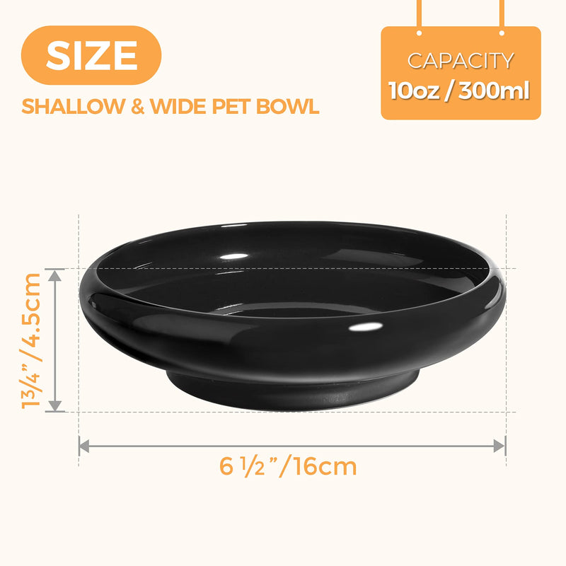 ComSaf Ceramic Cat Feeding Bowl, Wide Shallow Cat Food Water Dish, Whisker Friendly Design, Non Spill Pet Bowl, 300ML, Pack of 1 Black - PawsPlanet Australia