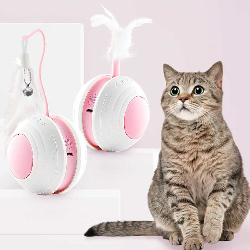 COPOL Interactive Cat Toy, Cat Toys for Indoor Cats, Automatic Cat Toy with Replace Feather/LED Light/ Bird Chirping，Electric USB Charging 360°Self Rotating Ball, Kitten Feather Toys(Pink) - PawsPlanet Australia