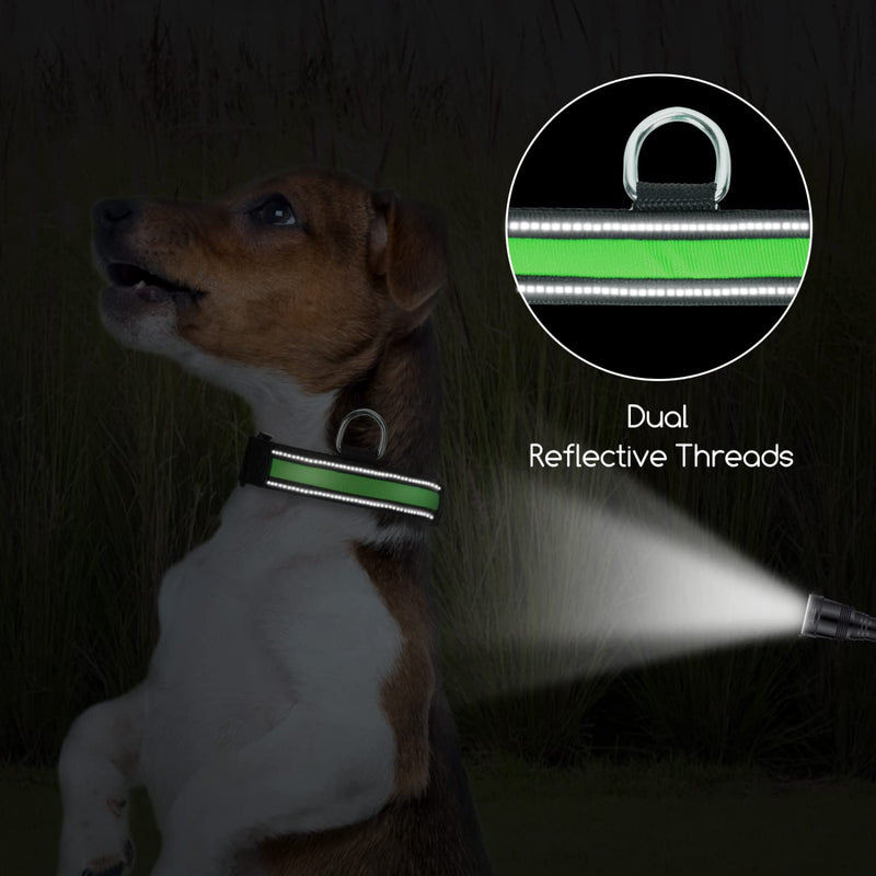 Nobleza - LED light collar for dogs, rechargeable dog collar, luminous, collar adjustable, 100% waterproof, 3 flashing lights, safety collar for large, small, medium-sized dogs, green L - PawsPlanet Australia