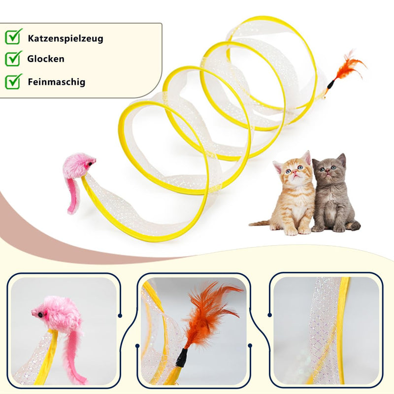Foldable Cat Tunnel Cat Toy - Folded Cat Tunnel for House Cats with Feather Toys and Toy Mice, Cat Tent Play Tunnel with Interactive Toy for Kittens - PawsPlanet Australia