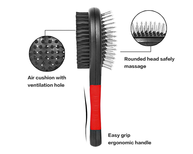 Dog Brush for Grooming 2 Sided Pin & Bristle Removing Shedding Long and Short Hair, Cat Brush Grooming Comb for Detangling and Dirt Cleaning - PawsPlanet Australia