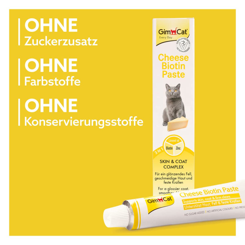 GimCat Cheese Biotin Paste - With aromatic cheese, zinc and linseed oil for fur, skin and claws - 1 tube (1 x 200 g) 1 x 200 g - PawsPlanet Australia