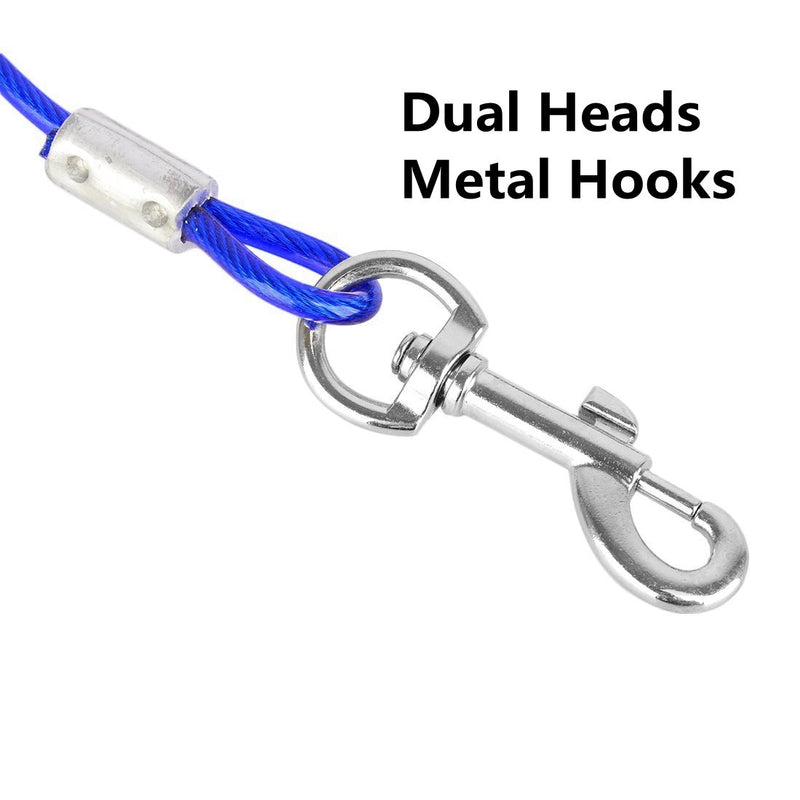 [Australia] - Petforu Dog Leashes, Tie-Out Cable Steel Wire Rope with Dual Heads Metal Hooks 3M /10Feet Blue 