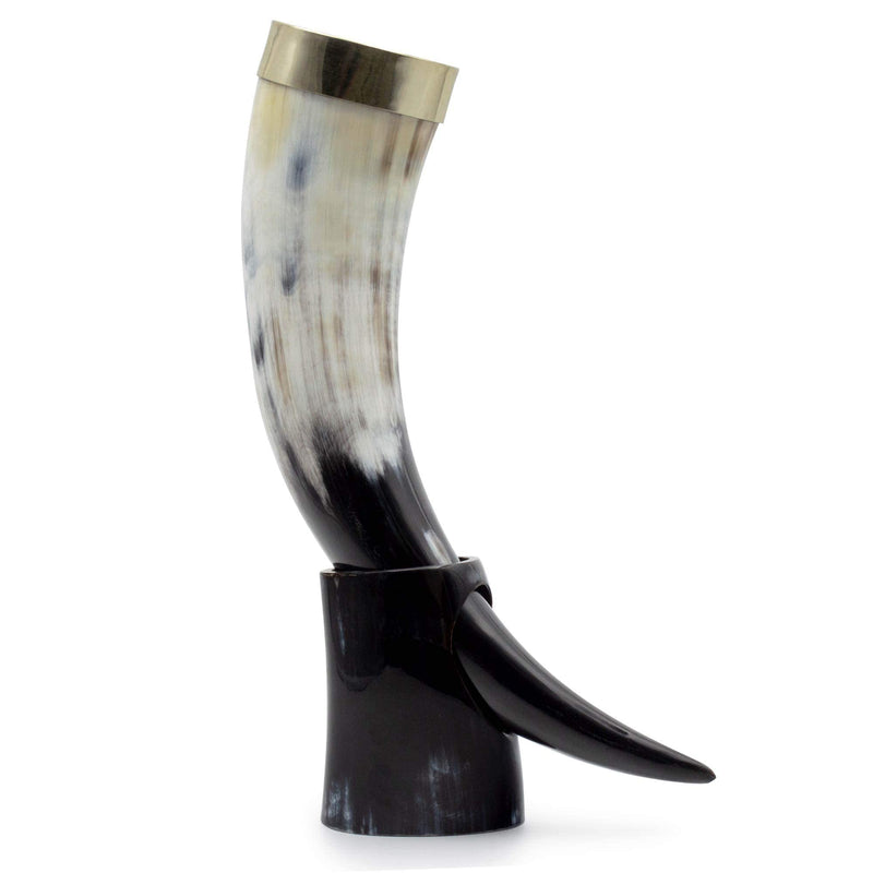 Norse Tradesman Genuine 20" Ox-Horn Viking Drinking Horn with Horn Stand & Brass Rim | Burlap Gift Sack Included | "The Classic", Polished, 20-Inch 20 Inches Horn Stand - Brass Rim, Polished - PawsPlanet Australia