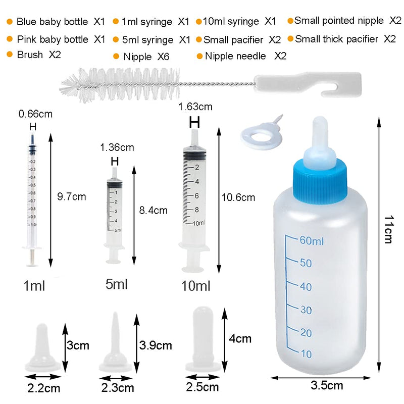 22 Pack Newborn Pet Feeder,Puppy,Cat,Kitten Feeding Bottle Kit with Syringe-s,Feeding Nursing Bottle Nipple for Small Mammals Neonates Week Old Newborn Animal - PawsPlanet Australia