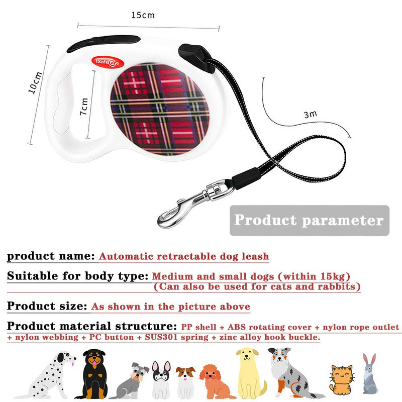 Dogs Extendable Lead, Dog Lead Retractable, Heavy Duty No-Tangle Leash Tape, One-Handed Brake, Reflective Tape Walking Leash for X-Small/Small Dogs - 3M - PawsPlanet Australia