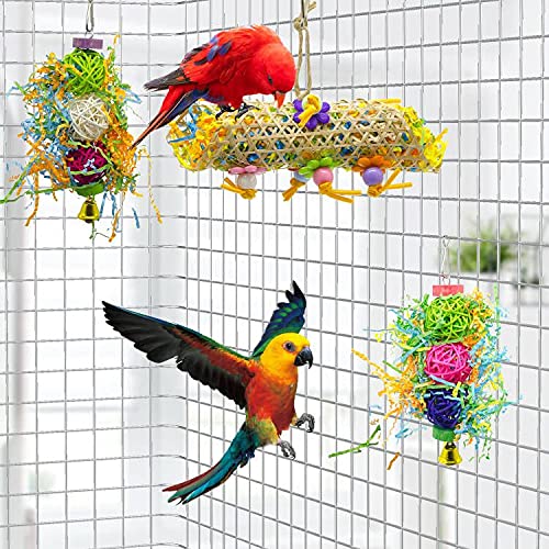 EBaokuup 3Pack Bird Chewing Toys Foraging Shredder Toy Parrot Cage Shredder Toy Bird Loofah Toys Foraging Hanging Toy for Cockatiel Conure African Grey Parrot - PawsPlanet Australia