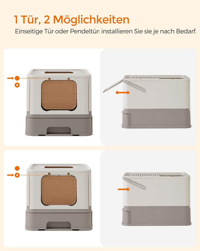 Feandrea Cat Litter Box with Lid, Extendable Tray, Scoop, Brush, Spacious for Cats up to 15kg, Less Traces, Leak-Proof Base, Oatmeal-Warm Gray PPT001G01 Oatmeal + Warm Grey - PawsPlanet Australia