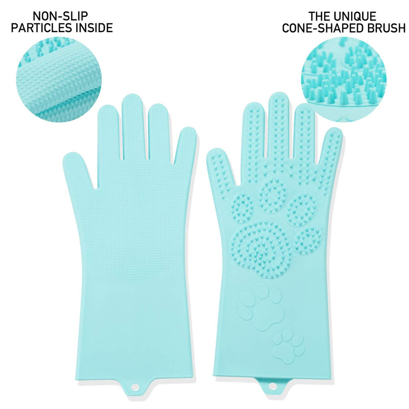Srtood Pet Grooming Magic Gloves, Dog Cat Bathing Shampoo Brush, Silicone Hair Removal Gloves with Thick High Density Teeth for Bathing and Messaging, Double-Side Scrubbing Gloves for Shedding - PawsPlanet Australia