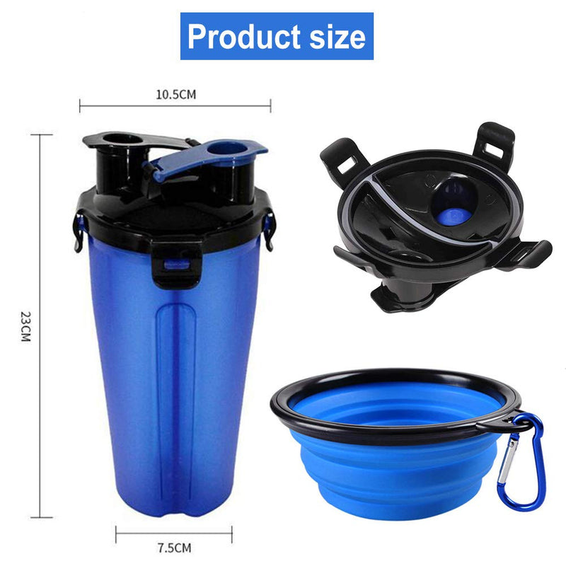 YUIP Dog Water Bottle and Bowls, Pet Water Bottle and Food Container, Dog Travel Bottle Water Bowl Transport Container 2-in-1 Food Bowl(Blue) - PawsPlanet Australia