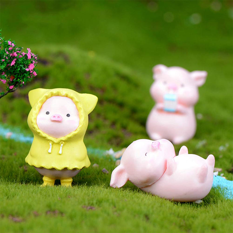 12 Pcs Pink Pig Figure Animal Toys Set Cake Topper, Micro Landscape Decor Fairy Garden Miniature Piggy Figurines Collection Playset for Christmas Birthday Gift Desk Decorations - PawsPlanet Australia