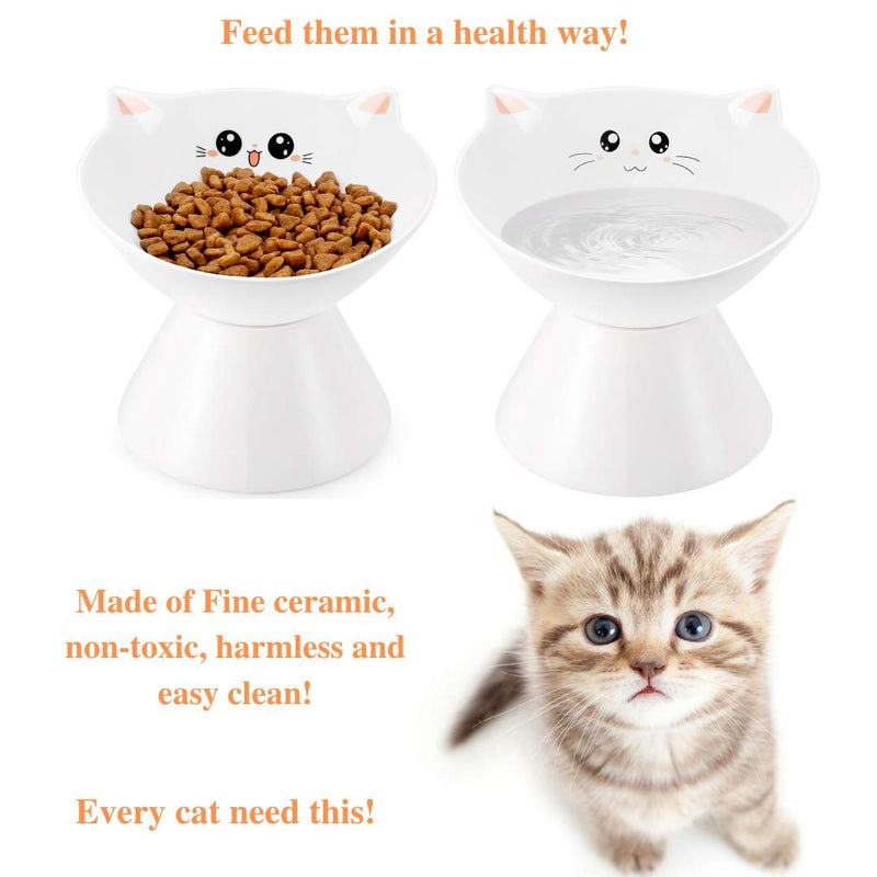 [Australia] - Lollimeow Ceramic Raised Cat Bowls, Elevated Food or Water Bowls, Stress Free, Backflow Prevention, Dishwasher and Microwave Safe, Lead & Cadmium Free FunnyFace 