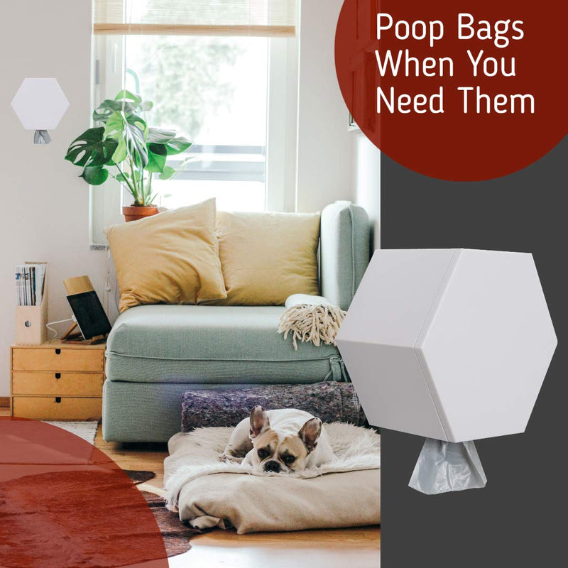 [Australia] - Leashboss Wall Mount Dog Poop Bag Dispenser for Home with 8 Rolls, Modern Pet Waste Bag Dispensing Holder and Storage Station White 