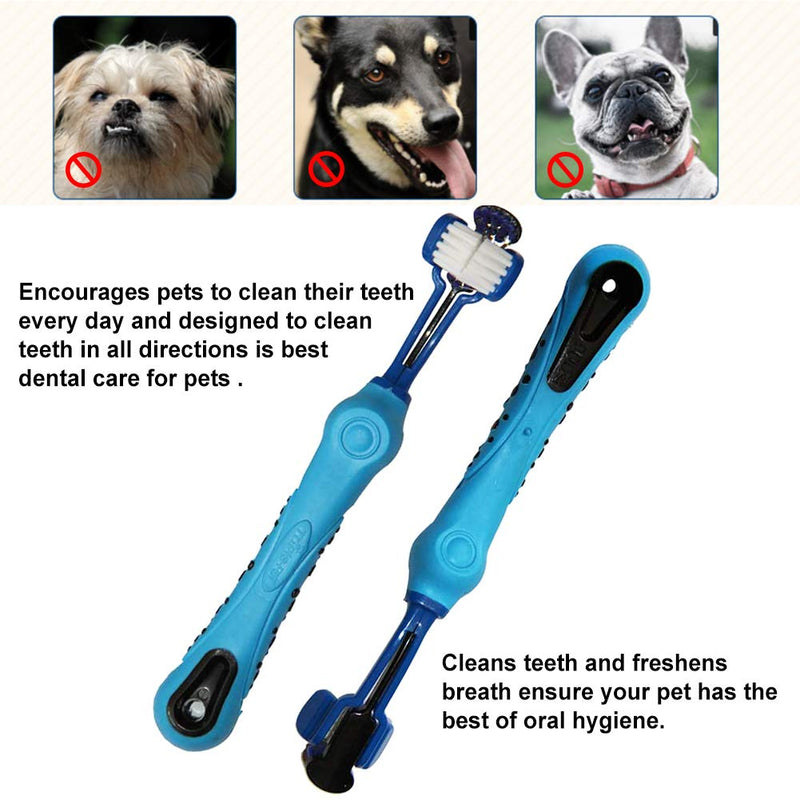 INTVN 2pcs Pet Toothbrush Dog, Three Sided Pet Toothbrush Dog Brush Toothbrush for Pet Addition Bad Breath Tartar Teeth Care Dog Cat Cleaning Mouth (Blue, Orange) - PawsPlanet Australia