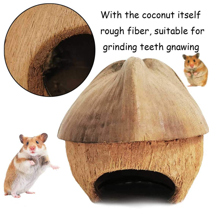 kathson Natural Coconut Hut Hamster Hiding House Pet Cave Small Animal Cage Habitat Decor Hanging Guinea Pig Toys with Ladder for Gerbils Rats Mice Playing Breeding 9PCS - PawsPlanet Australia