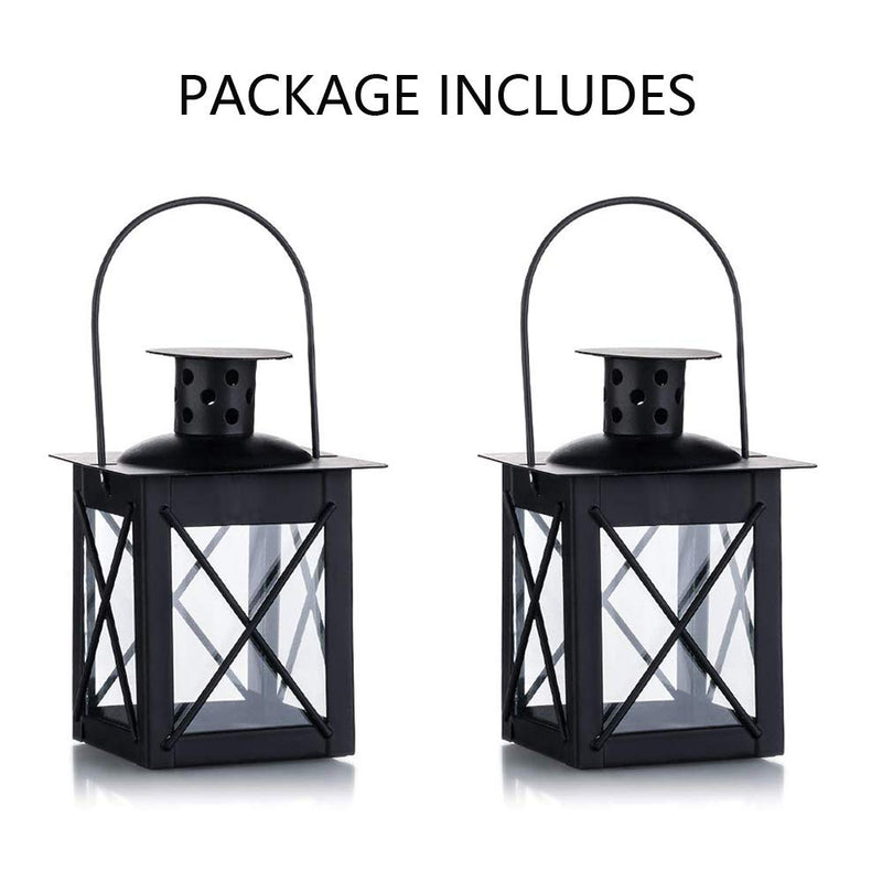 2 Pcs Tealight Lanterns Hanging Candle Holder, Metal Mini Decorative Led Tea Light Candleholder Decoration for Birthday Parties Wedding Centerpiece Relaxing Spa Setting (Black, 2 Pcs) Black - PawsPlanet Australia