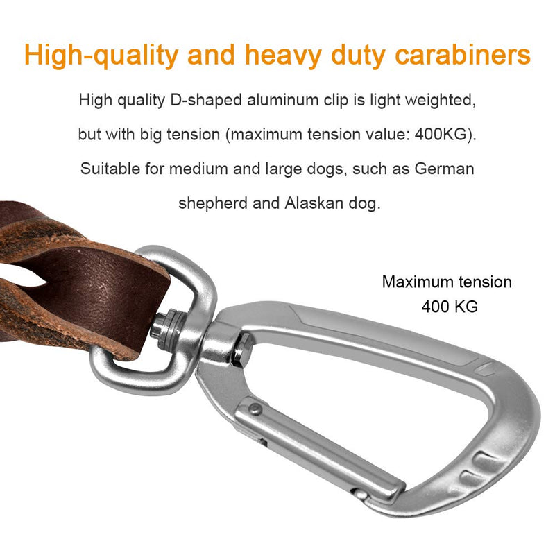 [Australia] - Wellbro Real Leather Dog Leash with Carabiner Clip, Soft and Heavy Duty Dog Training Leash, Durable Pet Walking Leash for Medium and Large Dogs, 6 Foot Long by 3/4 Inch Wide, Brown 