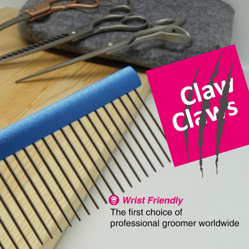 Claw Claws Greyhound Comb with Aluminum Oval Handle for Dogs and Cats, Shedding Matted, Loose Hair, Metal Comb with Stainless Steel Pins, Detangling Grooming Tool, Pet Comb (20% Fine Spacing) 20% Narrow Spacing - PawsPlanet Australia