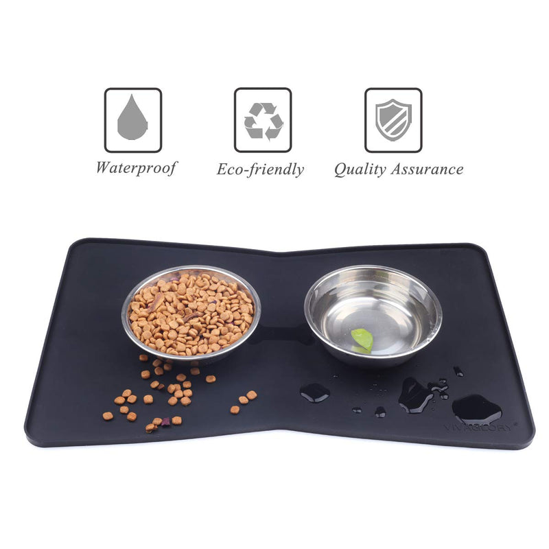 Vivaglory Pet Food Mat 24" L x 16" W or 19" L x 12" W, Waterproof & Anti-Slip Dog Food Bowl Mats with Raised Edge, Anti-Messy Bowknot-Shape & Whale-Shape Placemat for Dogs Cats 19"x12"(Bowknot-shape) Black - PawsPlanet Australia