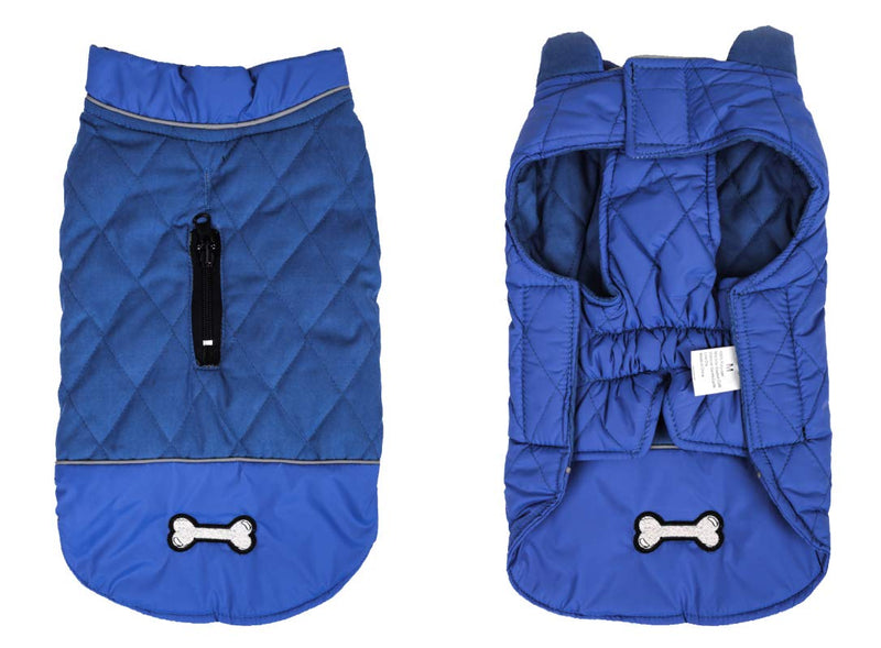 Cozy Winter Dog Jacket Vest Warm Dog Coats Reversible Clothes Pleat cotton With Harness Hole for Small Medium Large Dogs - Blue - M - PawsPlanet Australia