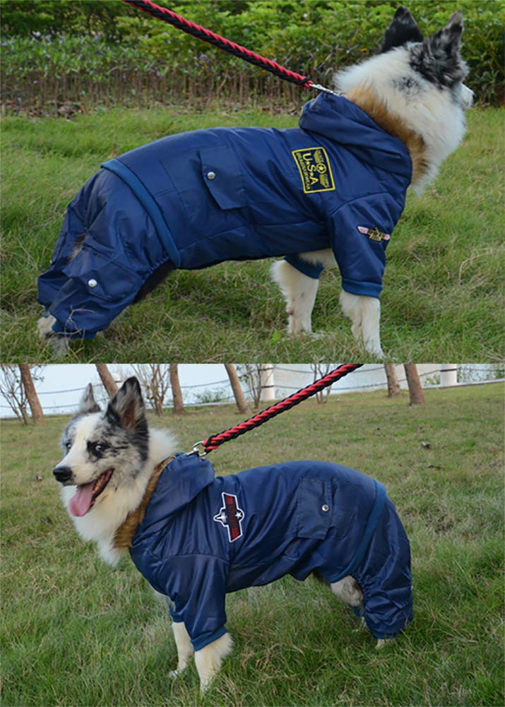 Morezi Small Dog Apparel Airman Fleece Winter Coat Snowsuit Hooded Jumpsuit Waterproof (This Style Run Small, pls take a Measure of Your furbaby and Choose one Size Larger) - Blue - XS X-Small(Length: 20cm) - PawsPlanet Australia