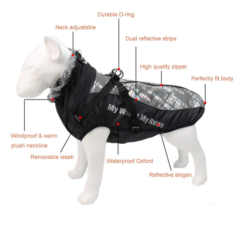FEimaX Dog Coat Waterproof Warm Jacket Reflective Outdoor Pet Winter Clothes Apparel for Cold Weather, Puppy Cozy Cotton Vest with Adjustable Plush Neckline for Small Medium Large Dogs XL (Chest 22.4'', Back 16.5'') White - PawsPlanet Australia